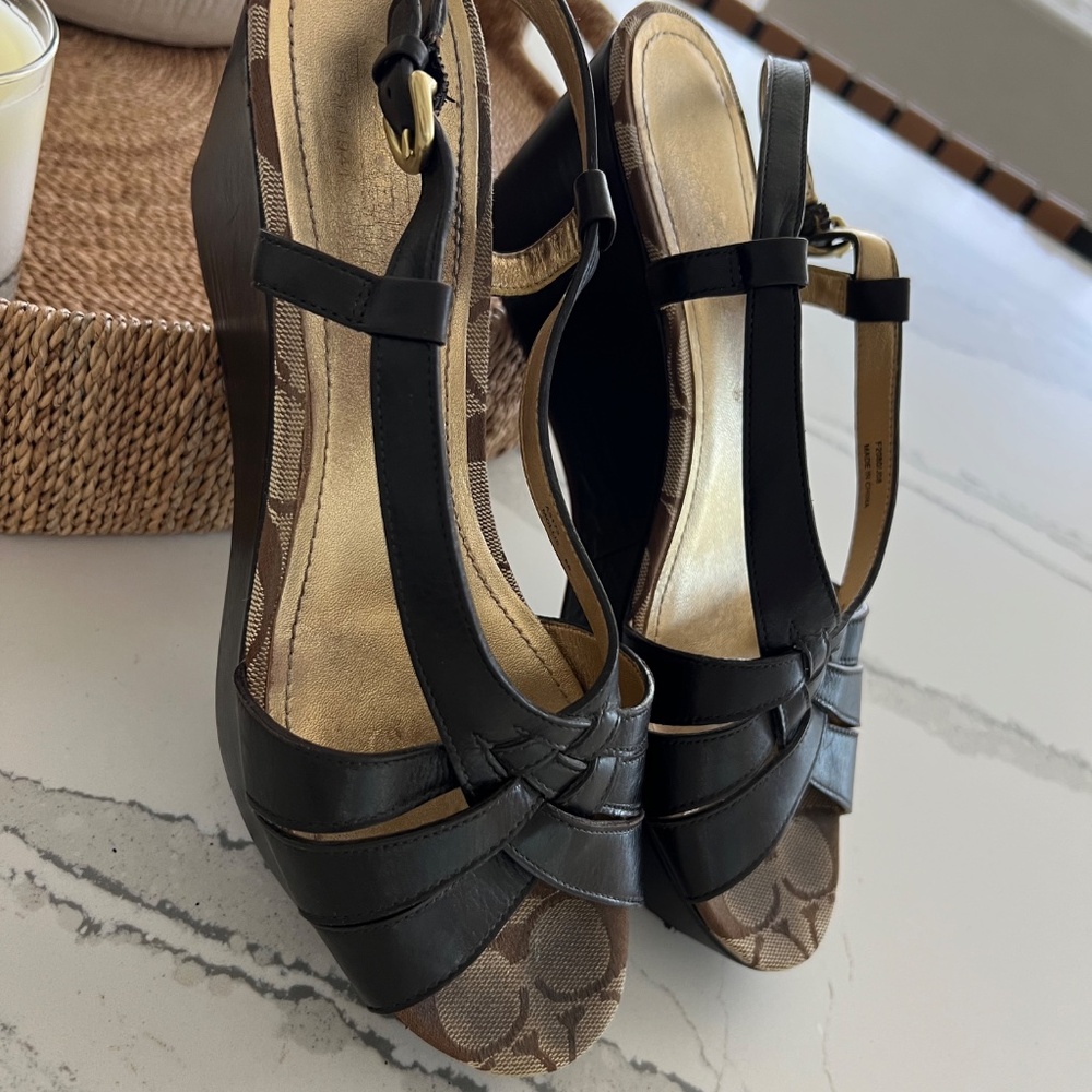 COACH Vintage Mollie Wedge Woven Sandal. Chocolate Brown Size 8 - Picture 6 of 8